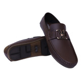 Men's Luxury Brown Loafers with Gold LV-Inspired Buckle