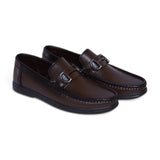 Premium Brown Leather Loafers – Perforated Design with Metal Buckle