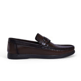 Premium Brown Leather Loafers – Perforated Design with Metal Buckle
