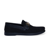 Luxury Black Suede Loafers – Gold & Black Metal Buckle