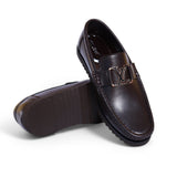Classic Brown Leather Loafers – Luxe Metal Monogram Buckle