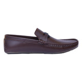 Men's Brown Loafers with Black & Gold Buckle Accent