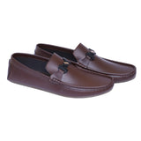 Men's Brown Loafers with Black & Gold Buckle Accent