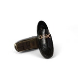 Luxe Croc-Embossed Leather Loafers – Black