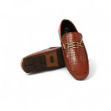 Luxe Croc-Embossed Leather Loafers – Brown